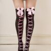 SHEIN ROMWE J-Fashion 1pair Women Bone Print Bow Decor Over The Knee Socks