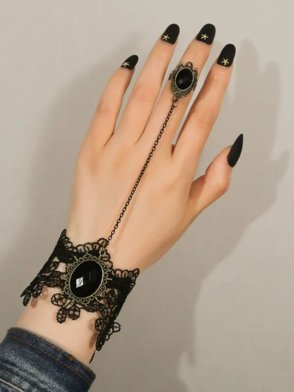 SHEIN Rhinestone Decor Lace Mittens Bracelet