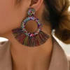 SHEIN Rhinestone Decor Tassel Drop Earrings