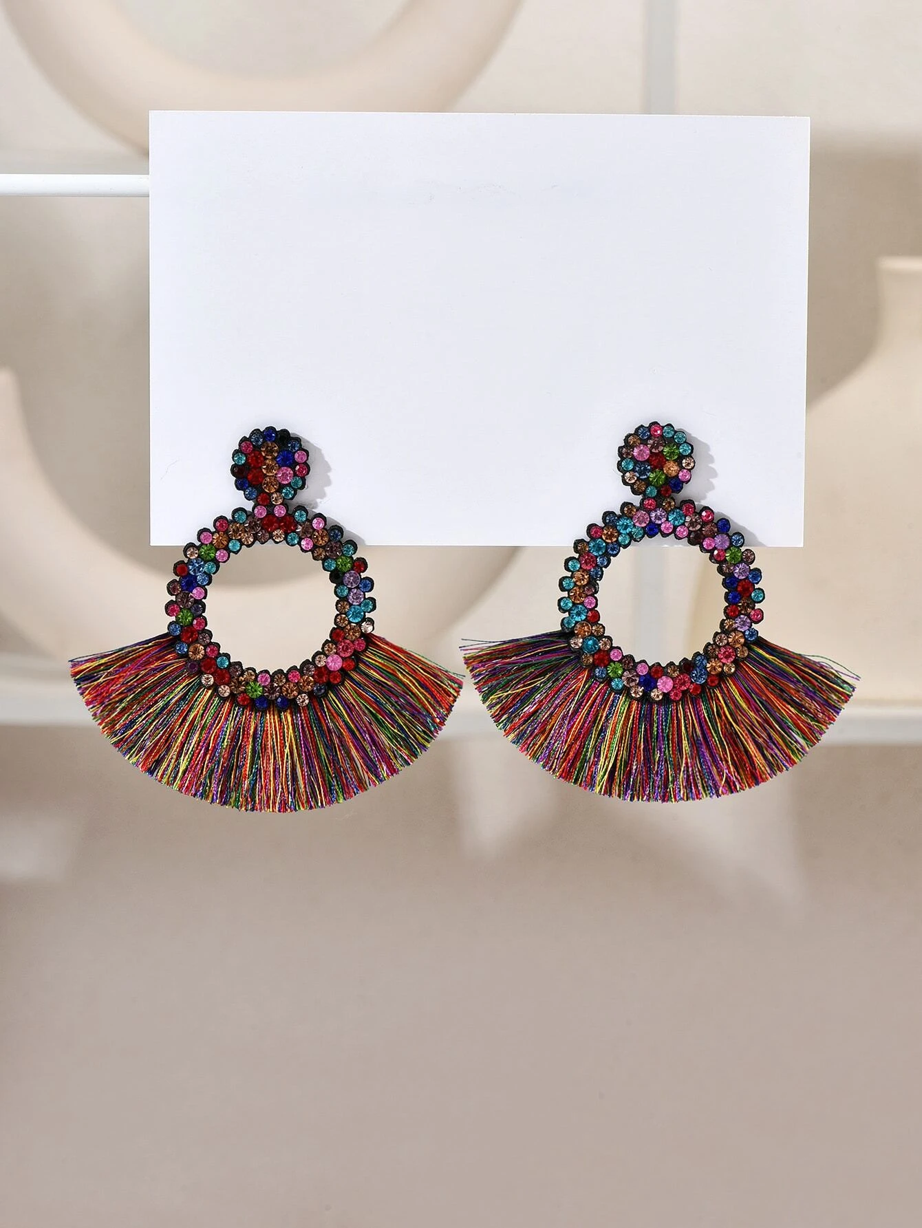 SHEIN Rhinestone Decor Tassel Drop Earrings