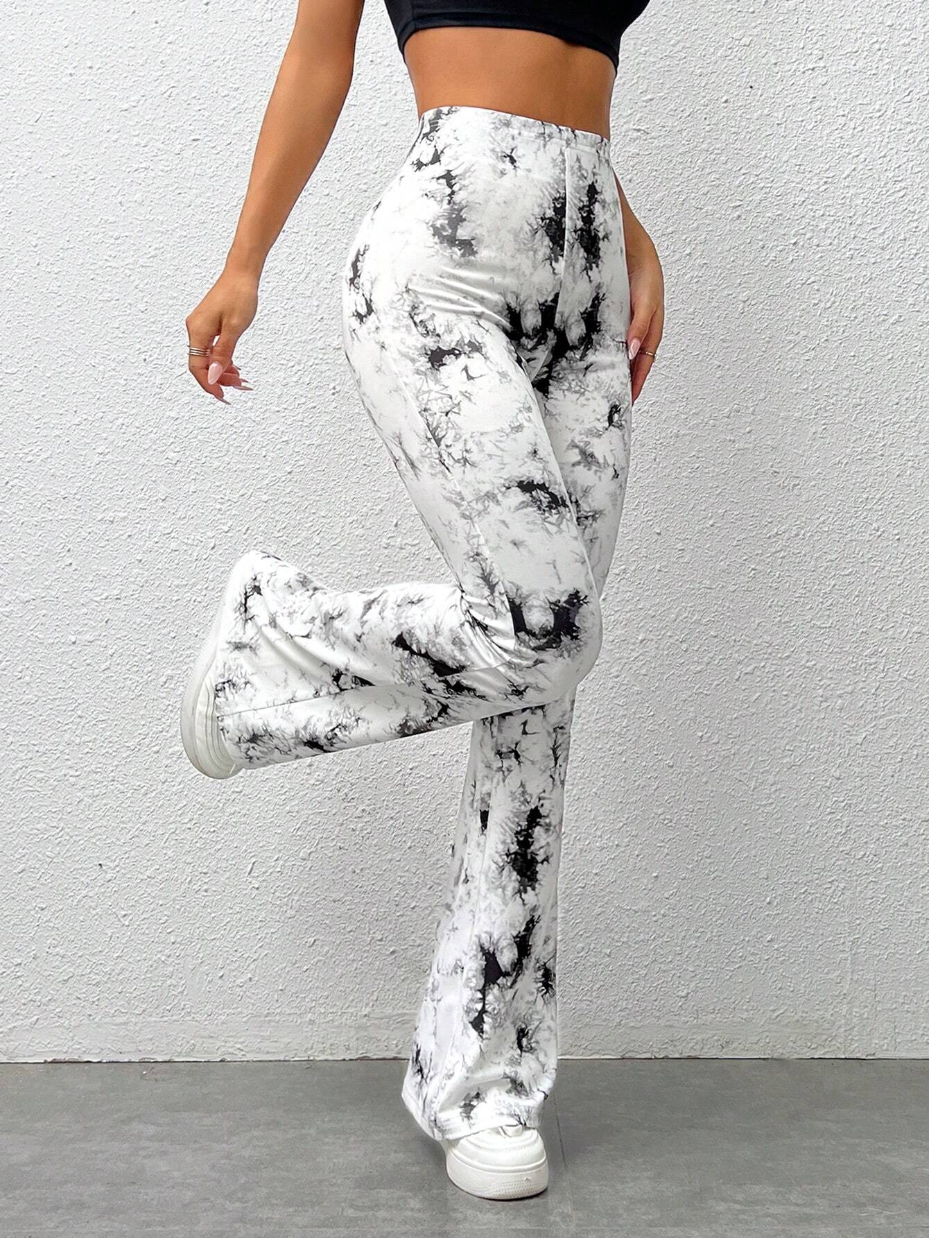 SHEIN EZwear Women's Fashionable Tie Dye Slim Flared Long Pants