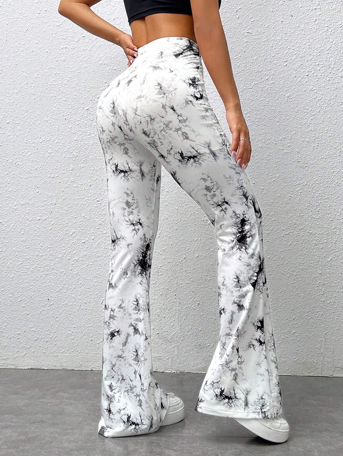 SHEIN EZwear Women's Fashionable Tie Dye Slim Flared Long Pants - Image 2