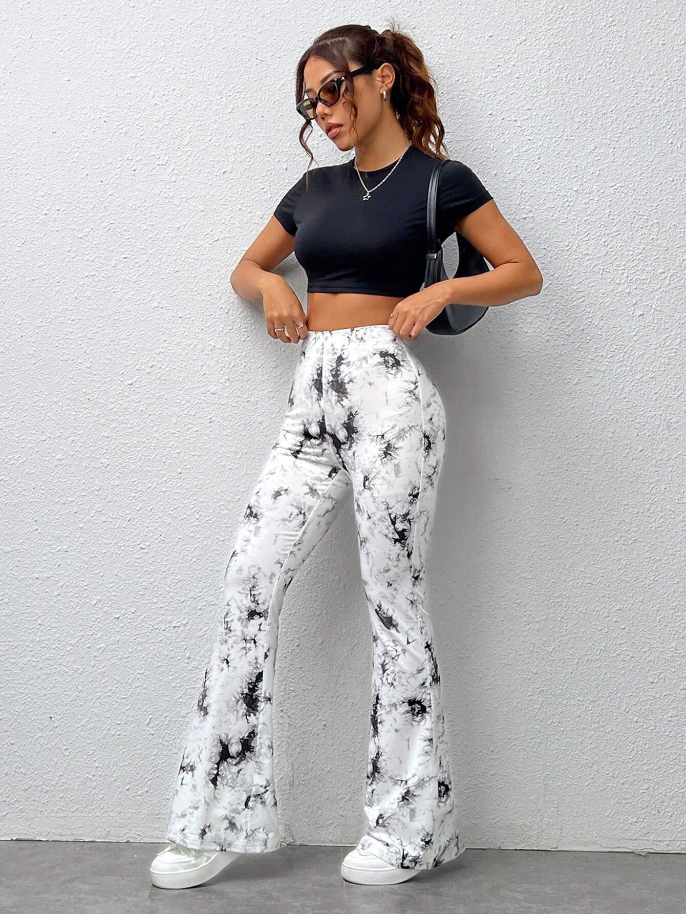 SHEIN EZwear Women's Fashionable Tie Dye Slim Flared Long Pants - Image 3