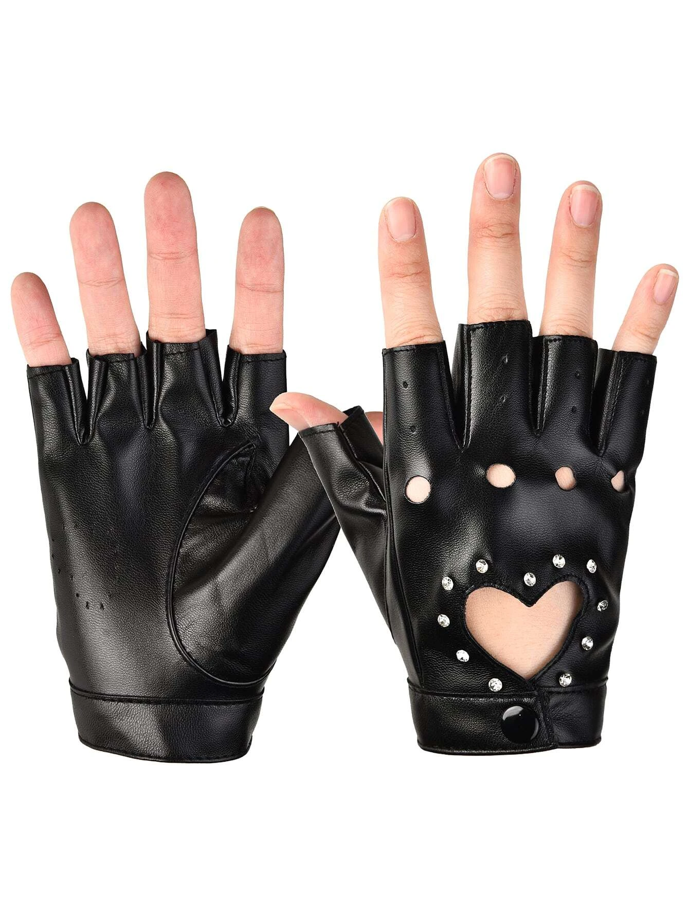 shein Sexy Cut Out Rhinestone Decor Fingerless Gloves - Image 2