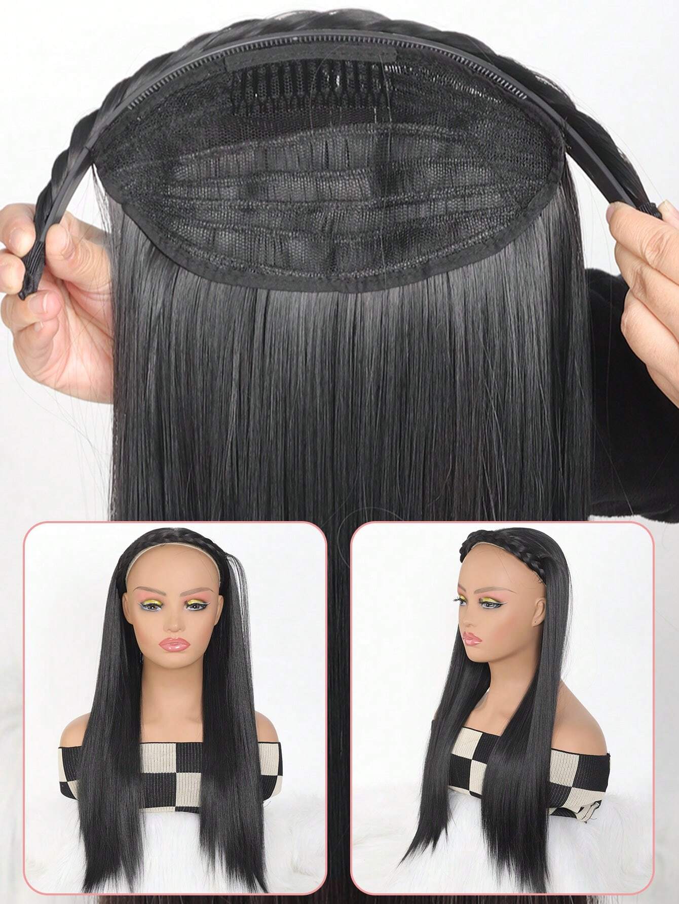 SHEIN Synthetic Long Straight Headband Half Wig Clip In Hair Extension