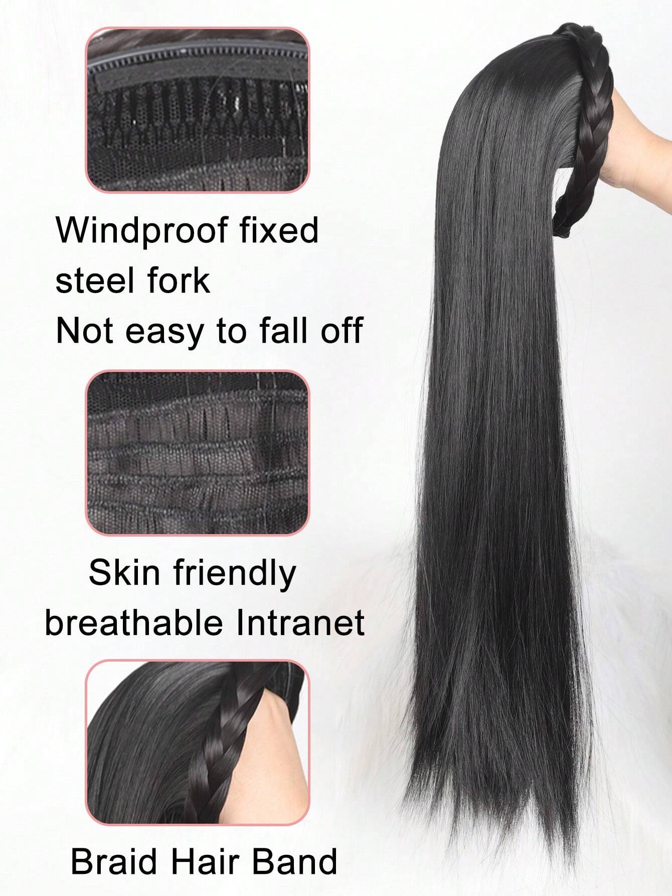SHEIN Synthetic Long Straight Headband Half Wig Clip In Hair Extension