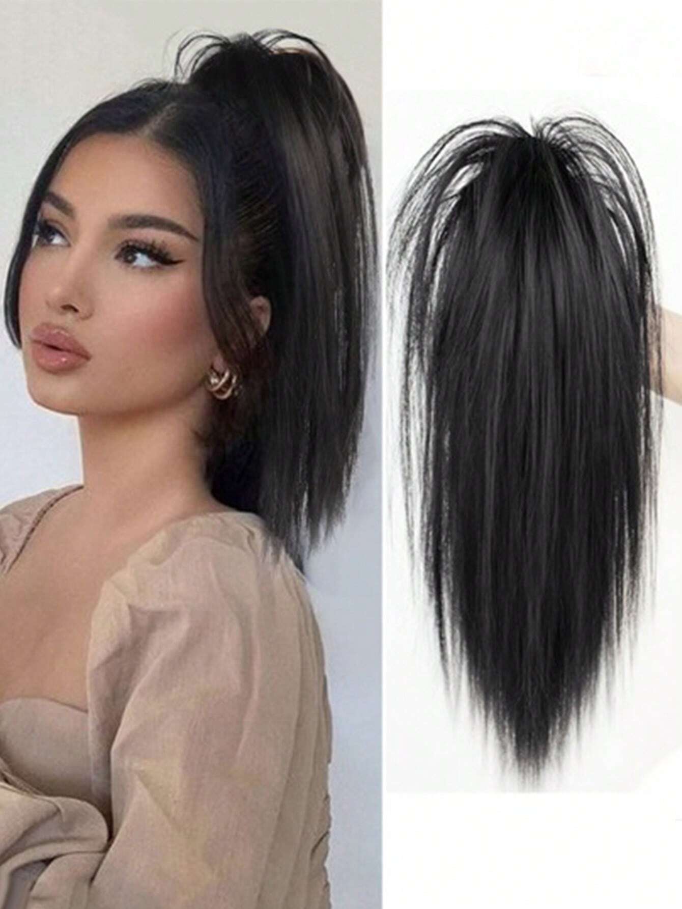 SHEIN Synthetic Waterfall Long Straight Hair Claw Clip Ponytail Extension Heat Resistant Hair Piece For Women's