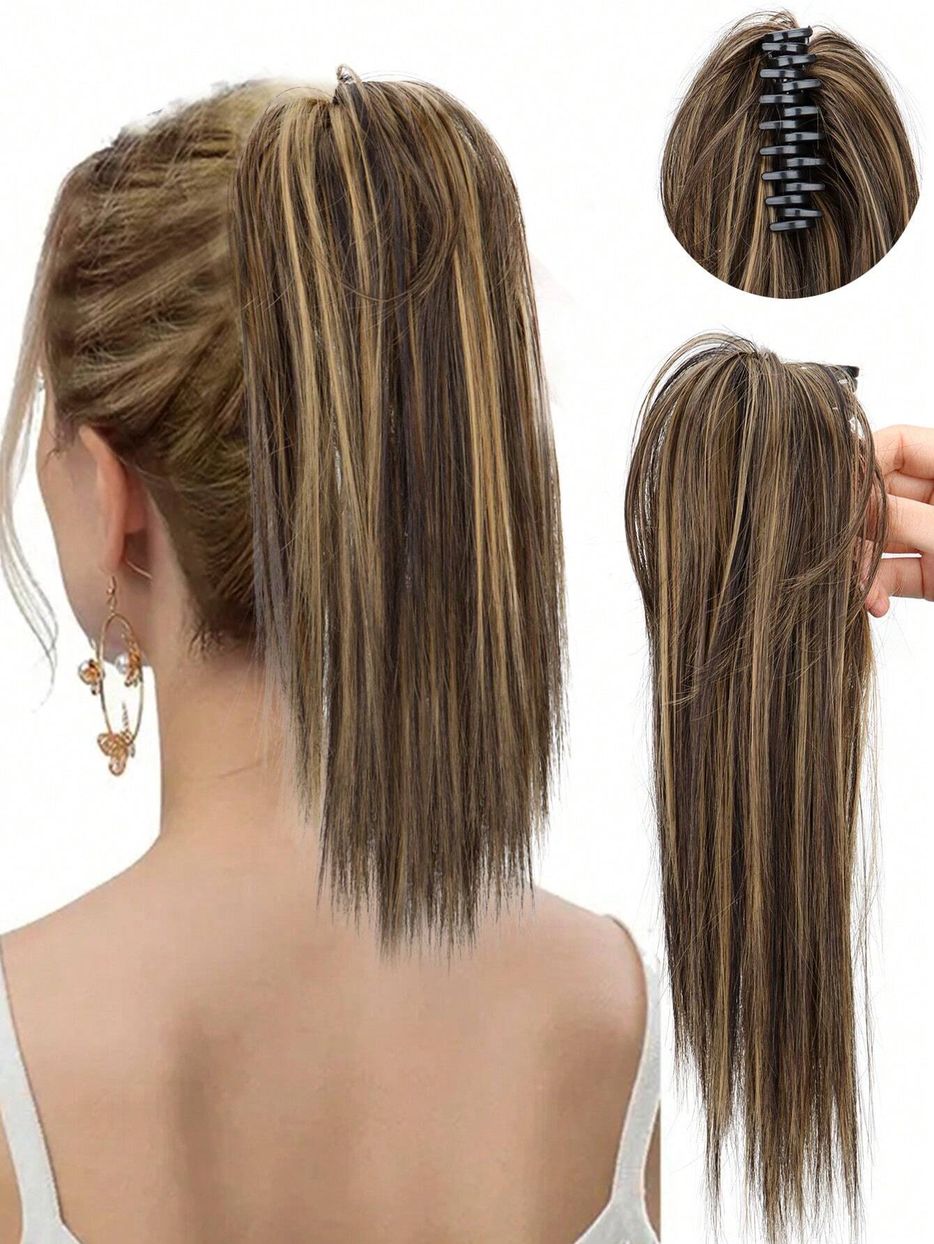 SHEIN Synthetic Waterfall Long Straight Hair Claw Clip Ponytail Extension