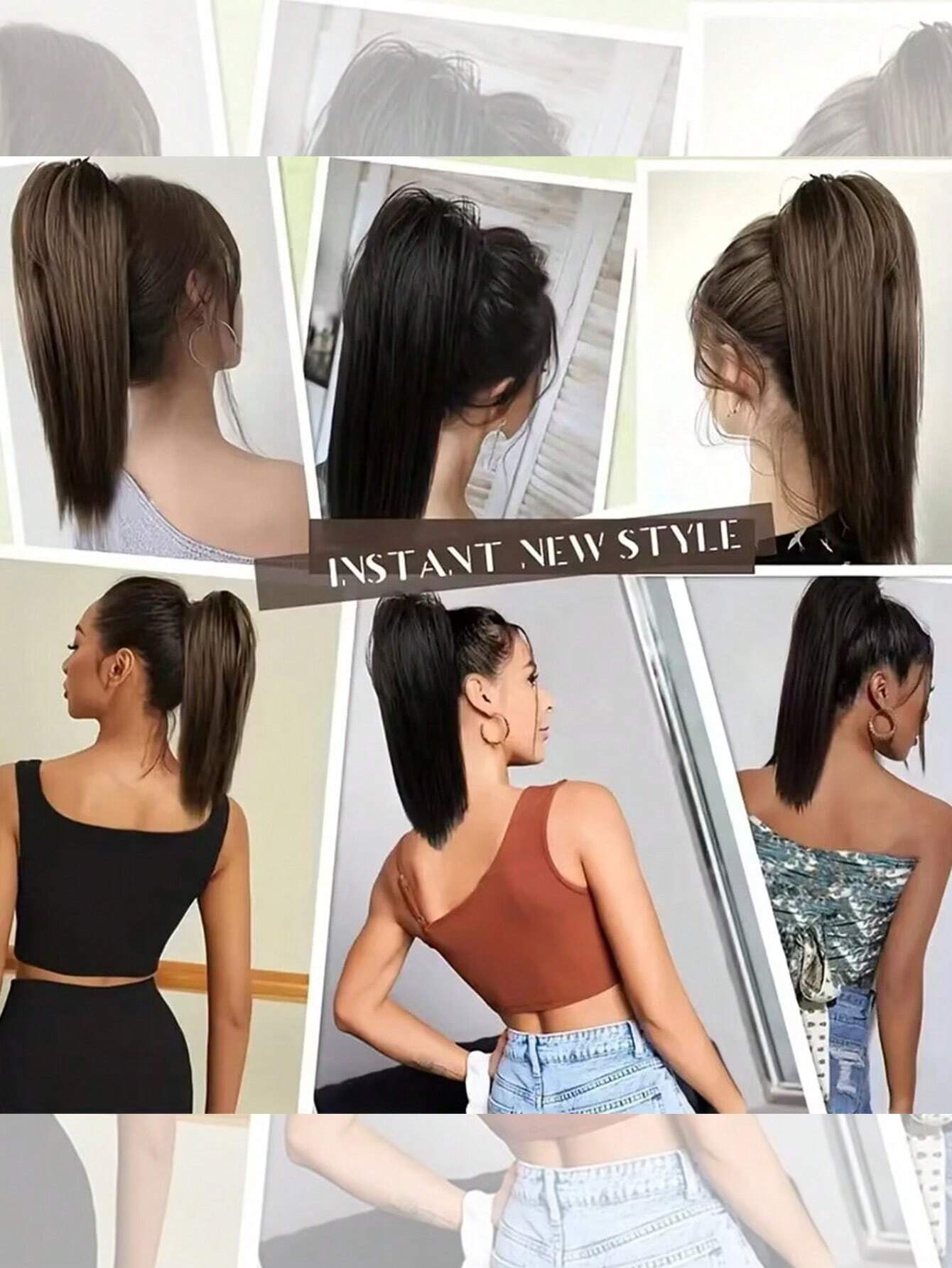 SHEIN Synthetic Waterfall Long Straight Hair Claw Clip Ponytail Extension Heat Resistant Hair Piece For Women's - Image 3