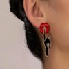 SHEIN Unique Creative Red Lips Design Screw Stud Earrings