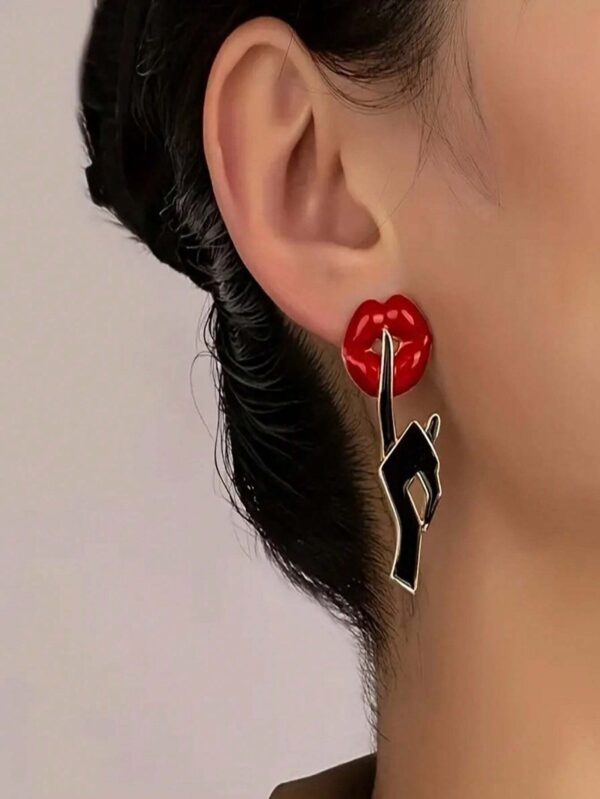SHEIN Unique Creative Red Lips Design Screw Stud Earrings