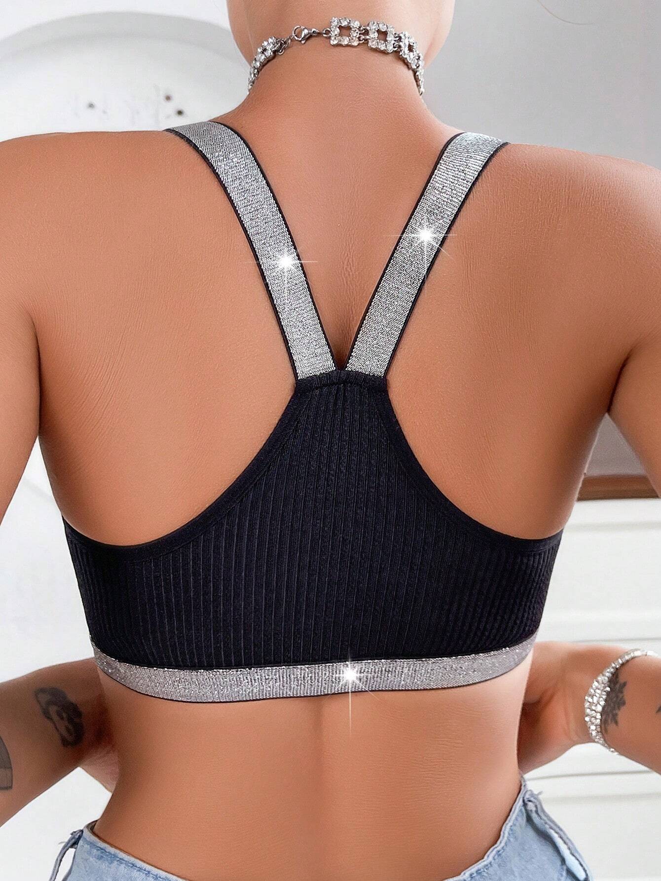 SHEIN Women's Silver Wire Wrap Around Comfortable Bra - Image 2