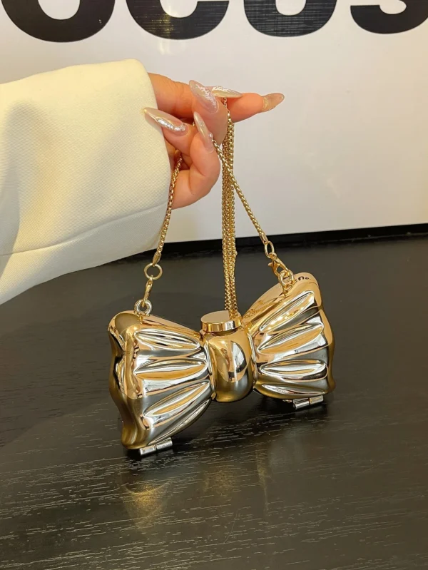 shein  Fashion Classic Bright Gold Alec Bow Design Bag