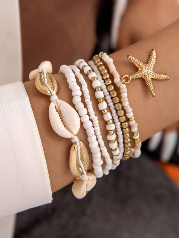 shein imoli 7pcs Bohemian Style Alloy Starfish Pendant Multicolored Beads,