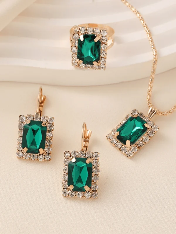 SHEIN European And American Style Geometric Square Design Necklace Earrings And Ring Set