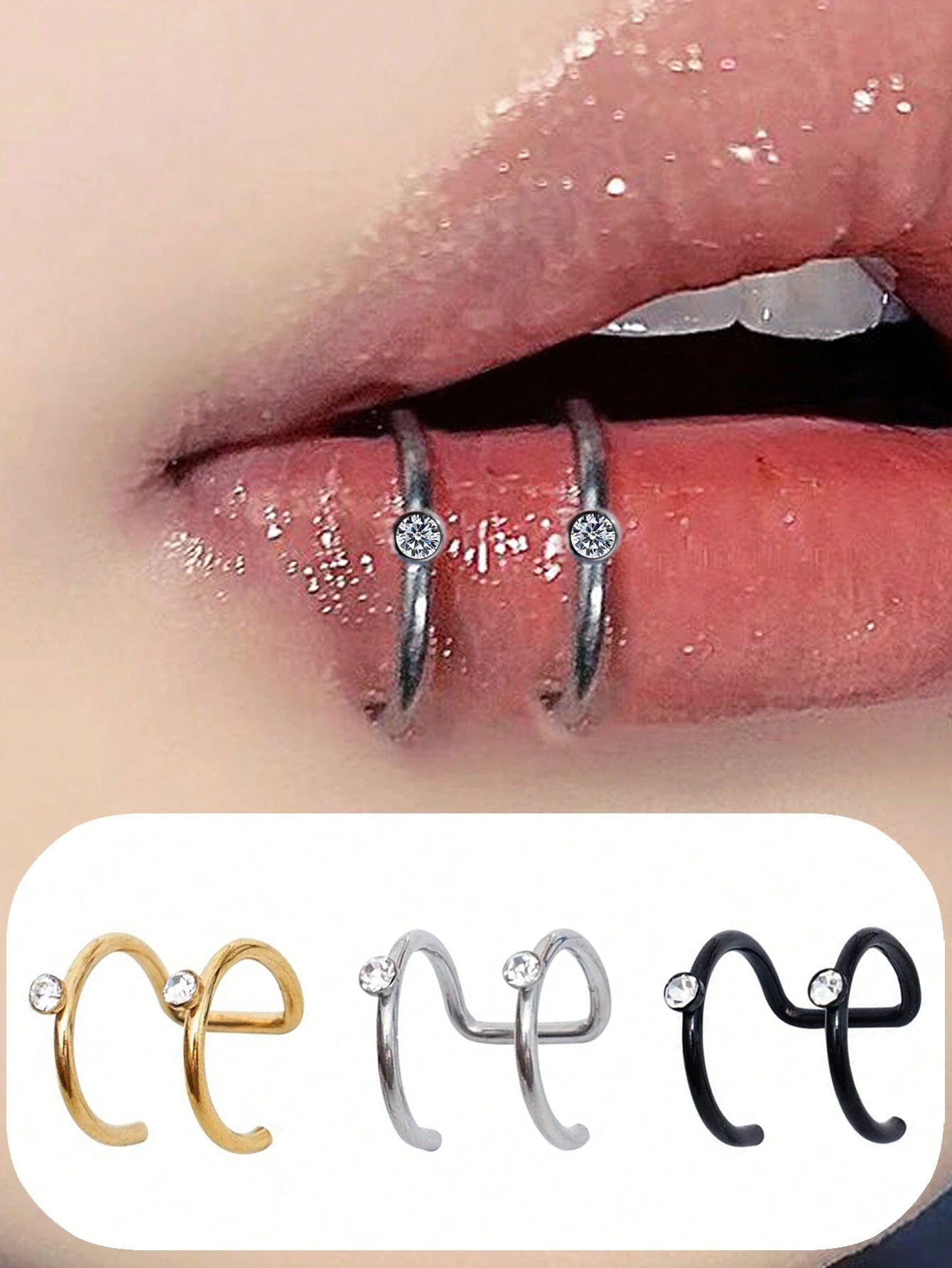 shein 1pc Basic Style Smooth Round Head Anti-Allergic Stainless Steel Labret Ring C Golden