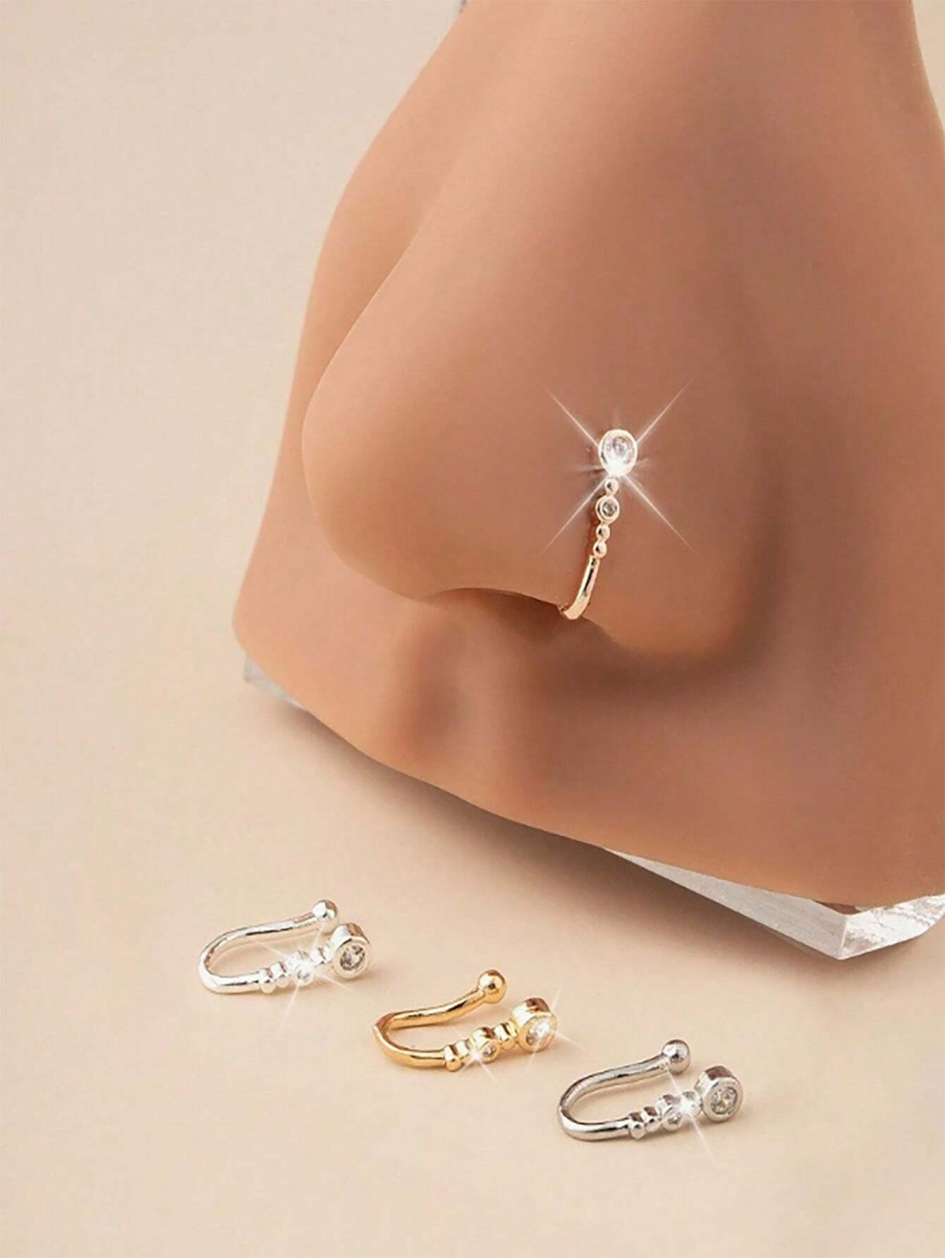 SHEIN 1pc Delicate And Elegant Copper Gourd Shaped Artificial CZ Nose Ring