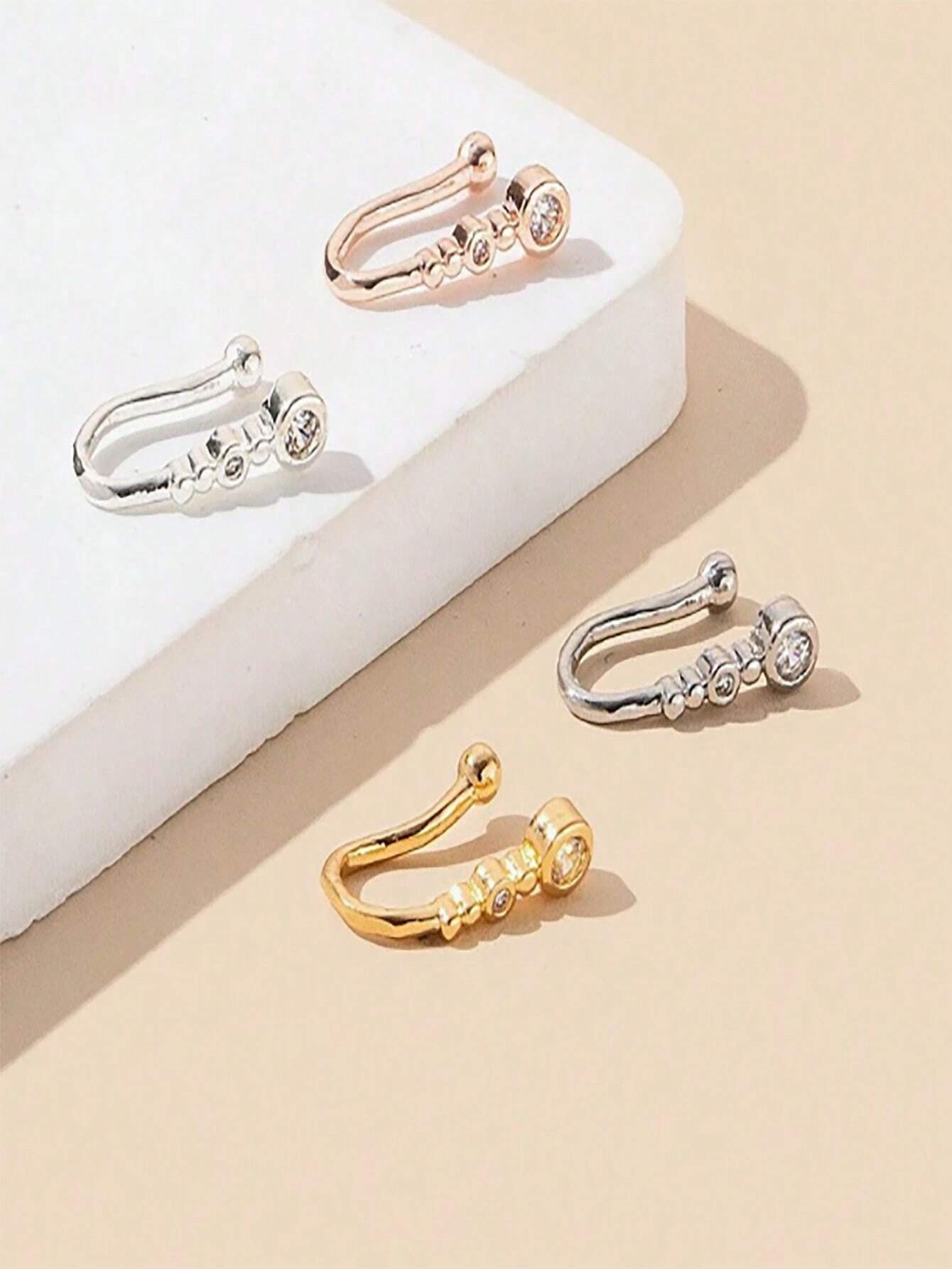 SHEIN 1pc Delicate And Elegant Copper Gourd Shaped Artificial CZ Nose Ring Stud Suitable For Women, Nightclub, Party, Birthday Gift - Image 2