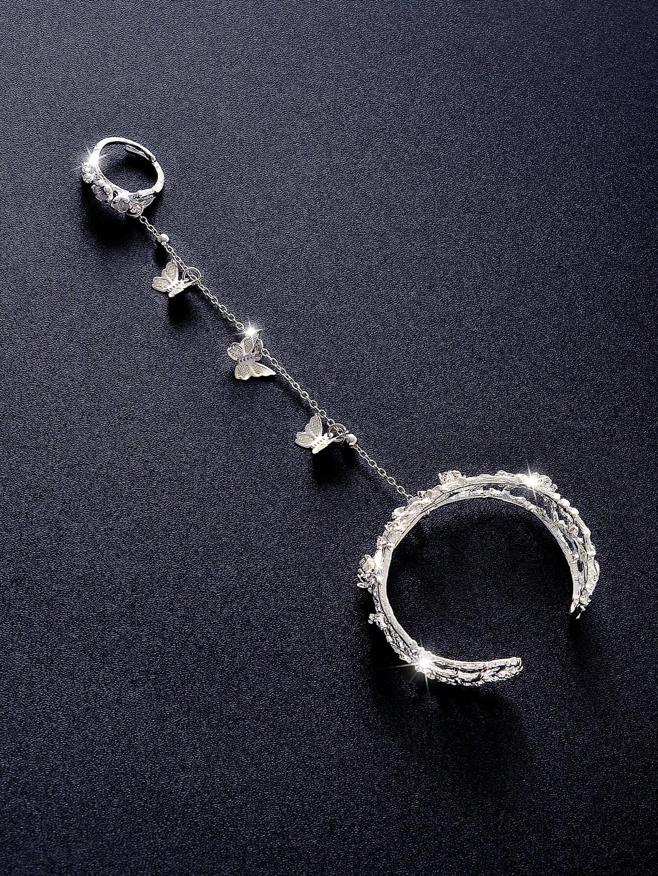 shein 1pc Fashionable Butterfly Linked Finger Ring Adjustable Bracelet Accessory - Image 2