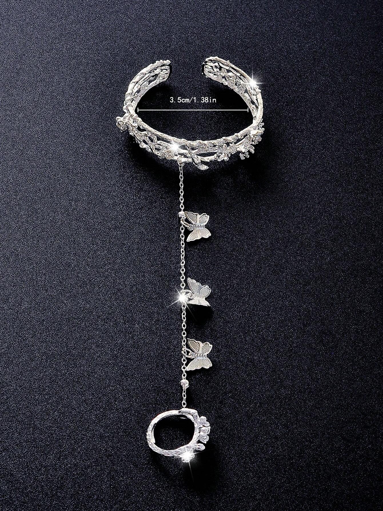 shein 1pc Fashionable Butterfly Linked Finger Ring Adjustable Bracelet Accessory - Image 3