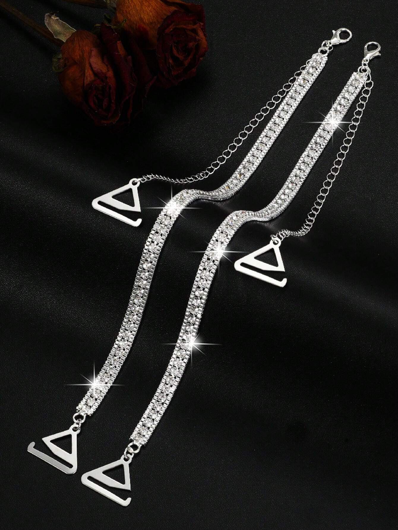 shein 2Pcs/Pair Ladies Crystal Embellished Bra Straps - Image 3