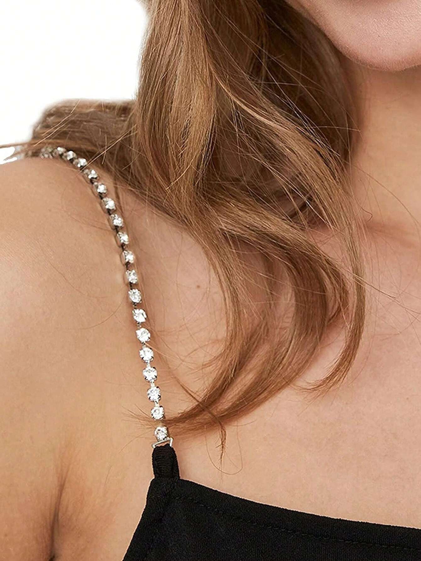 shein 2pcs/set Women's Single Row Rhinestone Bra Straps