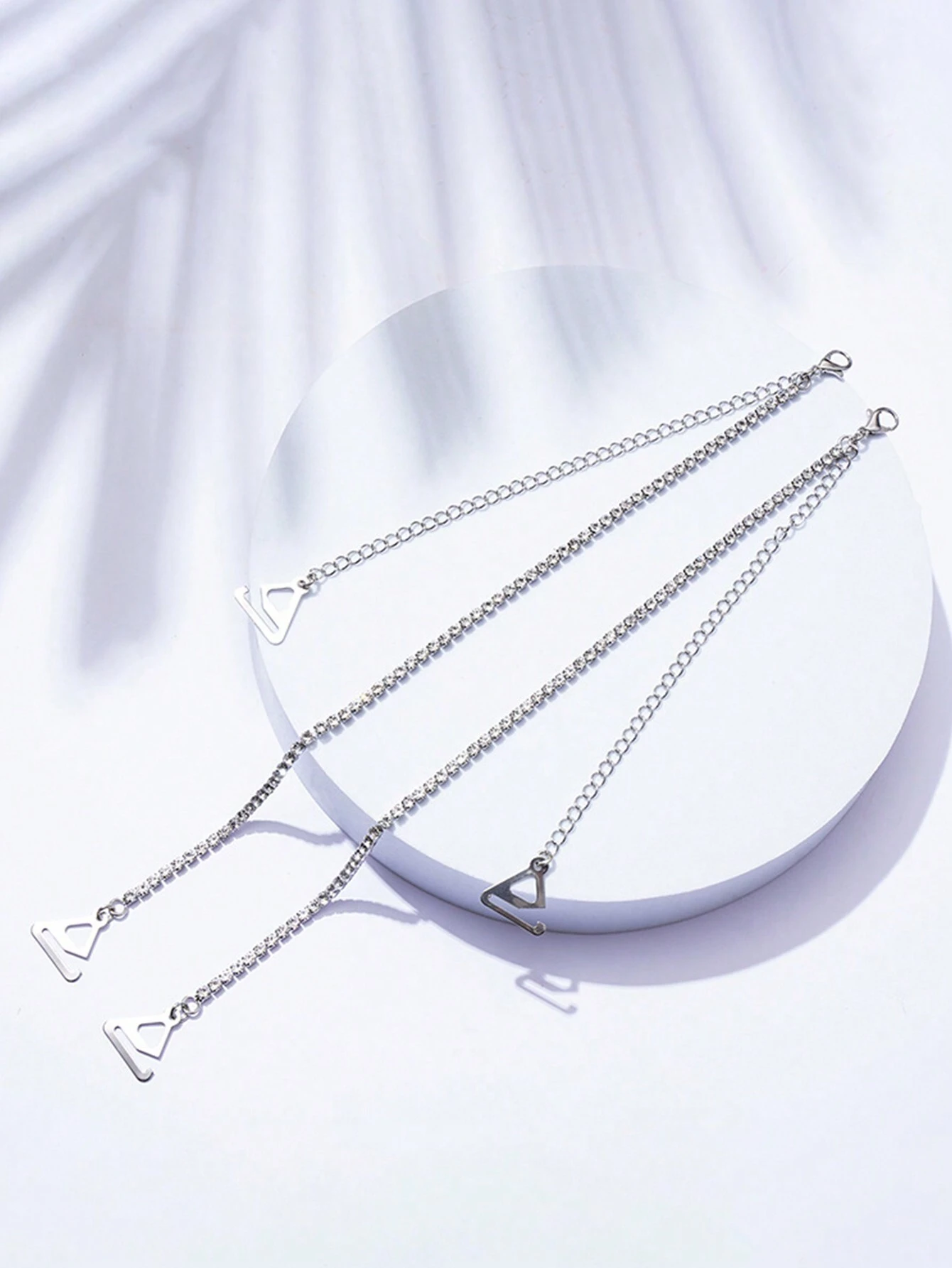 shein 2pcs/set Women's Single Row Rhinestone Bra Straps - Image 2