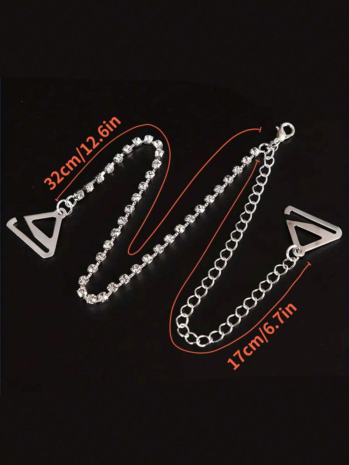 shein 2pcs/set Women's Single Row Rhinestone Bra Straps - Image 3