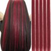 SHEIN 5 PCS Red Colored Clip In Hair Extensions