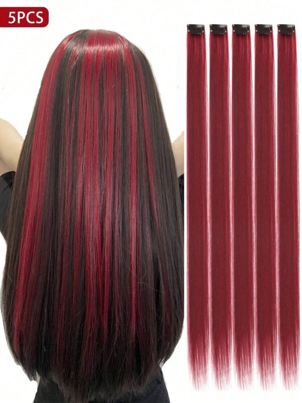 SHEIN 5 PCS Red Colored Clip In Hair Extensions