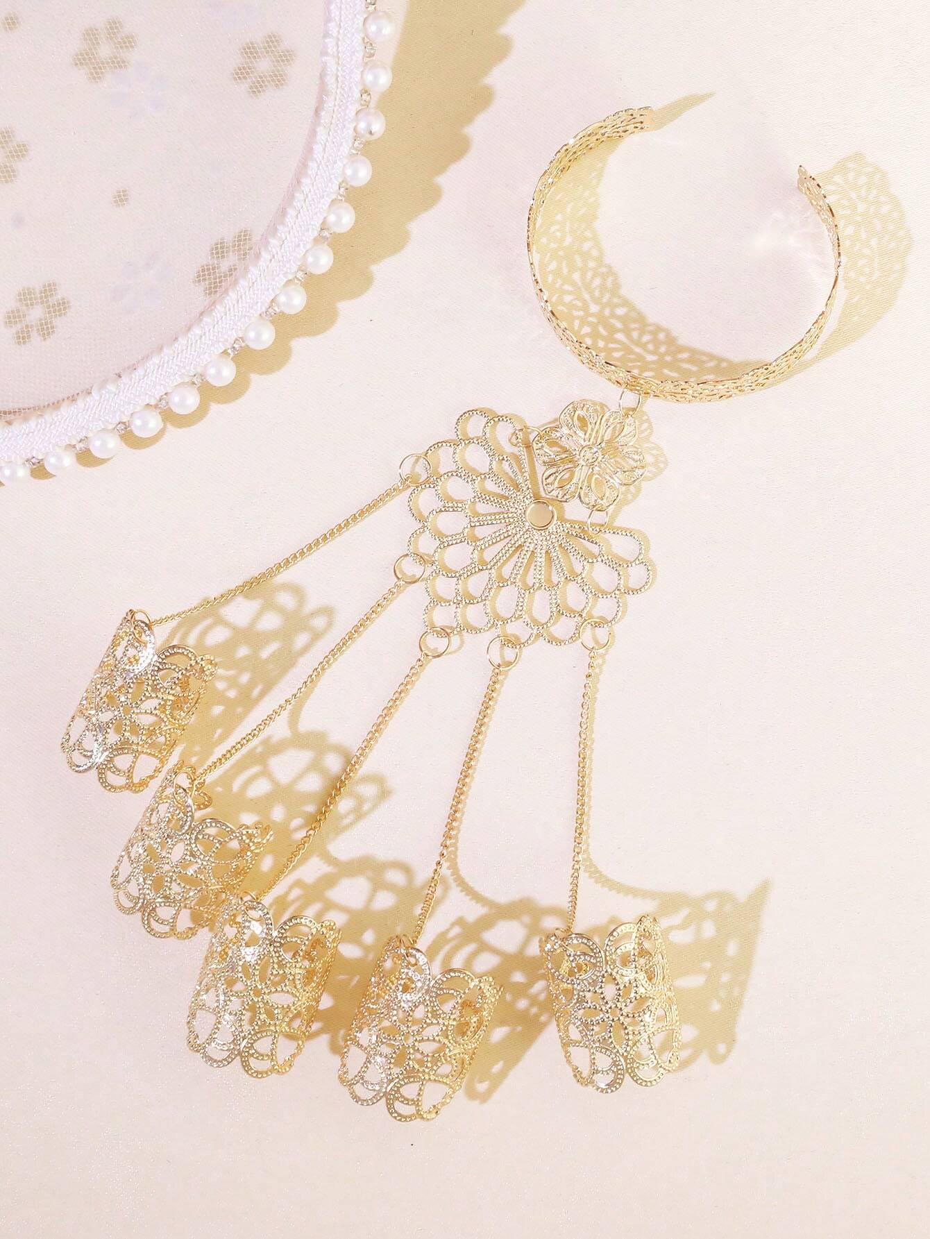 shein Gothic Punk Style Exaggerated Finger Ring Bracelet Hip Hop Style Hand Jewelry - Image 3