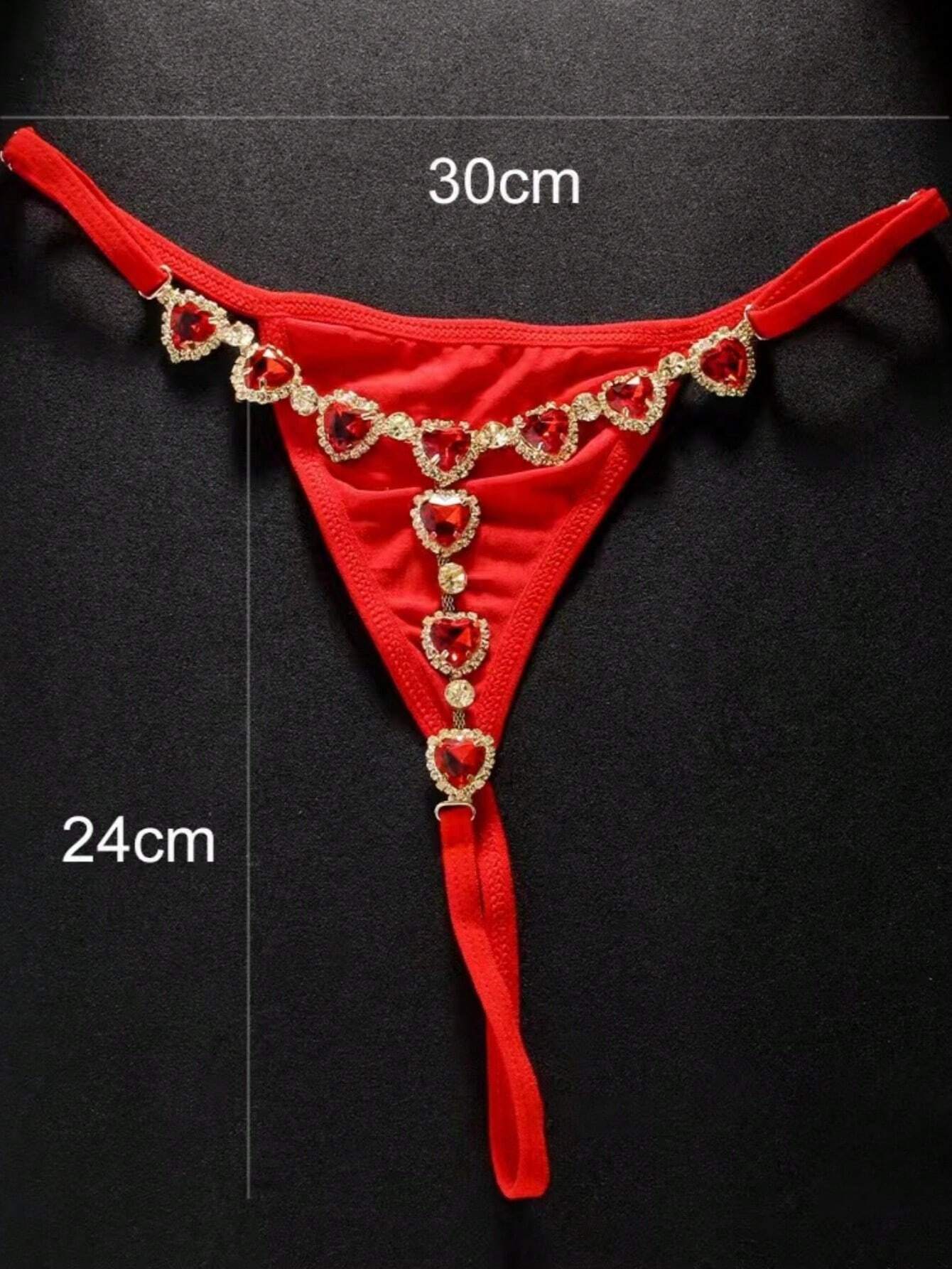 SHEIN Hot Red Crystal Heart Thong Rhinestone Panties Jewelry For Women Sexy Choth Body Chain Thong Wasit Bikini Accessories - Image 2