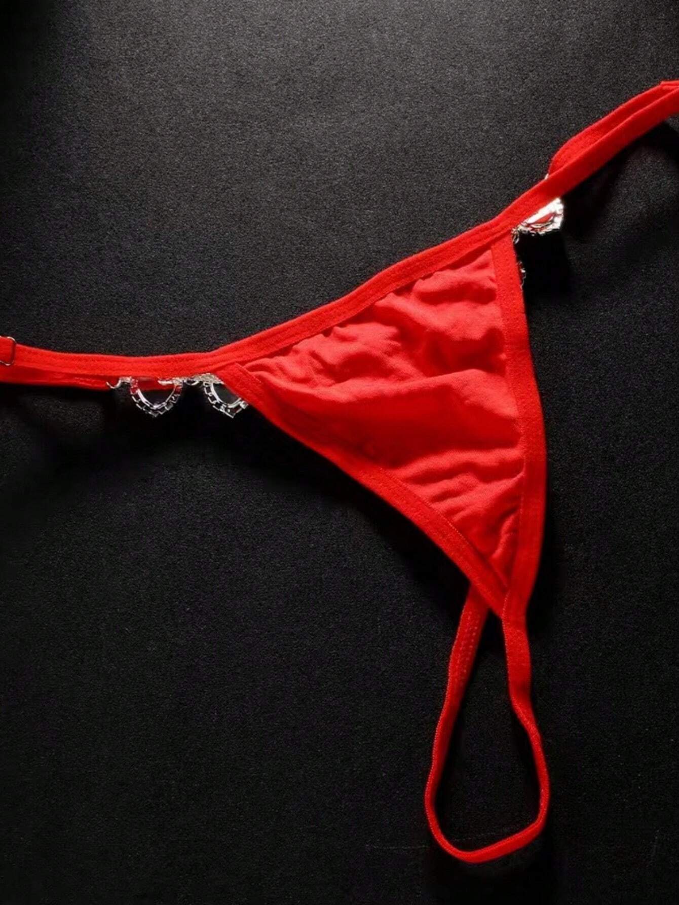 SHEIN Hot Red Crystal Heart Thong Rhinestone Panties Jewelry For Women Sexy Choth Body Chain Thong Wasit Bikini Accessories - Image 4