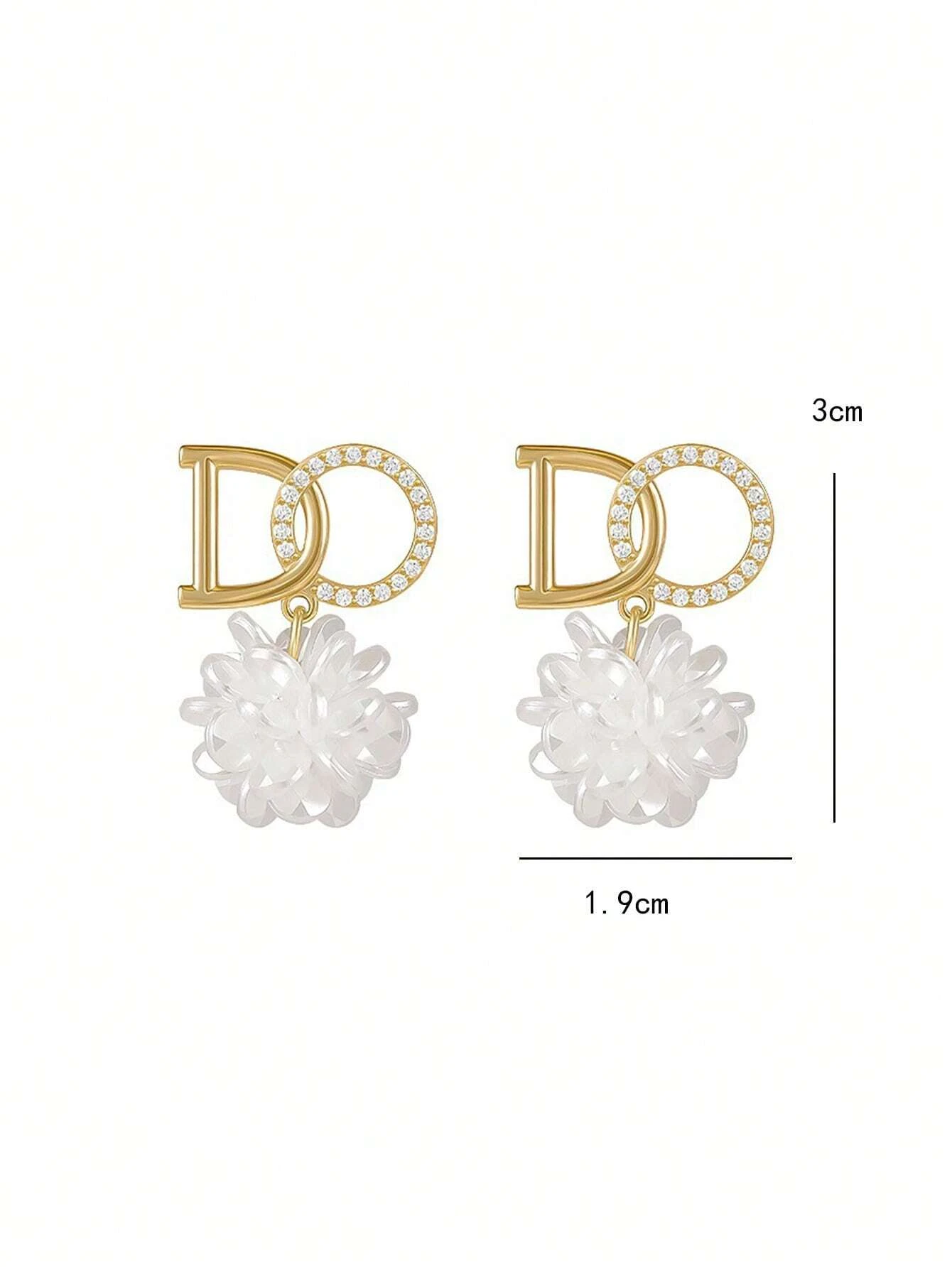 shein Rhinestone Letter & Flower Decor Earrings - Image 2