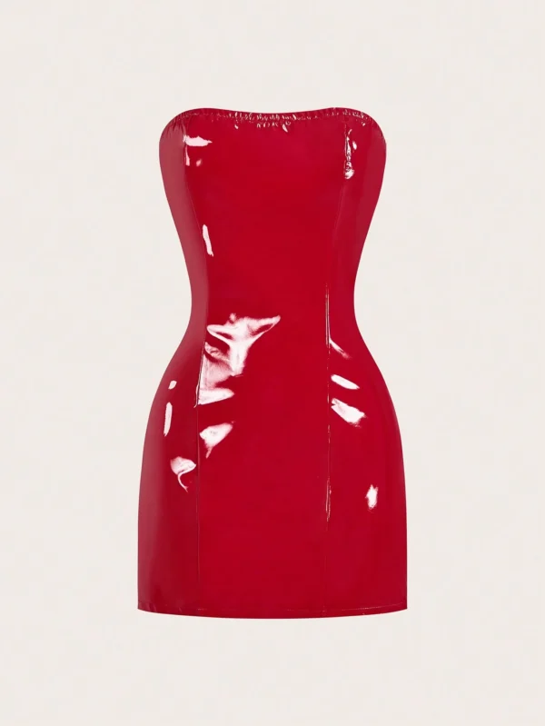 SHEIN DivaQ Sleeveless Patent Leather PU Mini Bandeau Dress