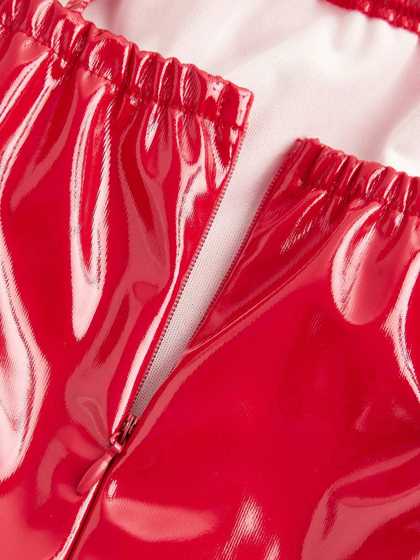 SHEIN DivaQ Sleeveless Patent Leather PU Mini Bandeau Dress - Image 3