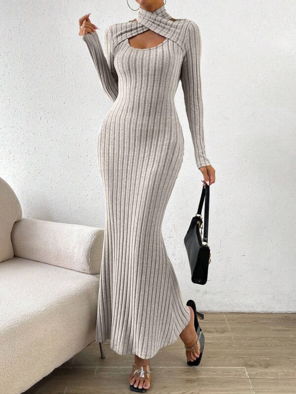 SHEIN Essnce Criss Cross Strap Front Slit Mermaid Hem Ribbed Dress