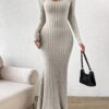 SHEIN Essnce Criss Cross Strap Front Slit Mermaid Hem Ribbed Dress