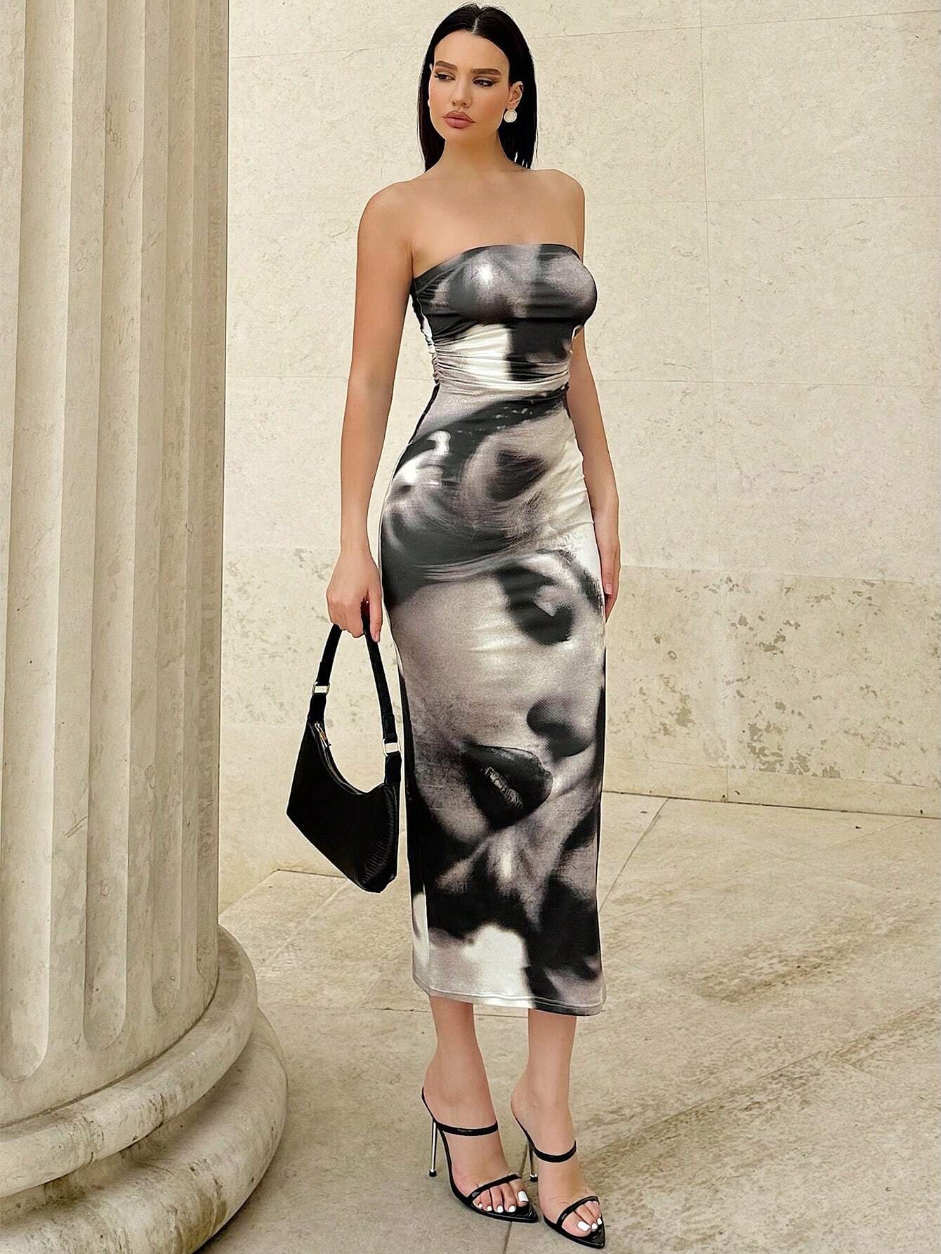 SHEIN Essnce Women Vintage Portrait Print Bodycon Dress