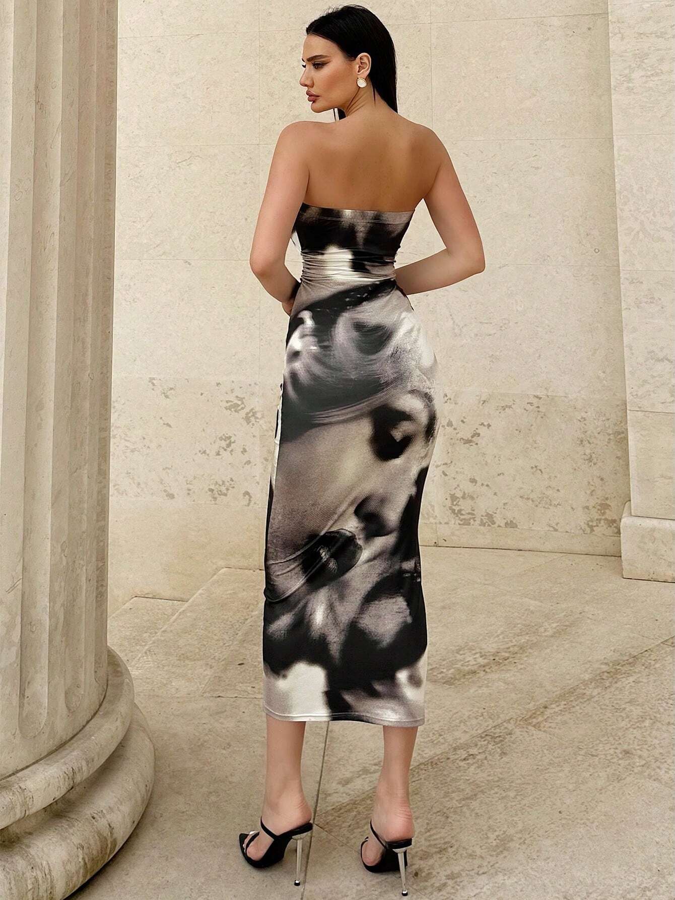 SHEIN Essnce Women Vintage Portrait Print Bodycon Dress - Image 2