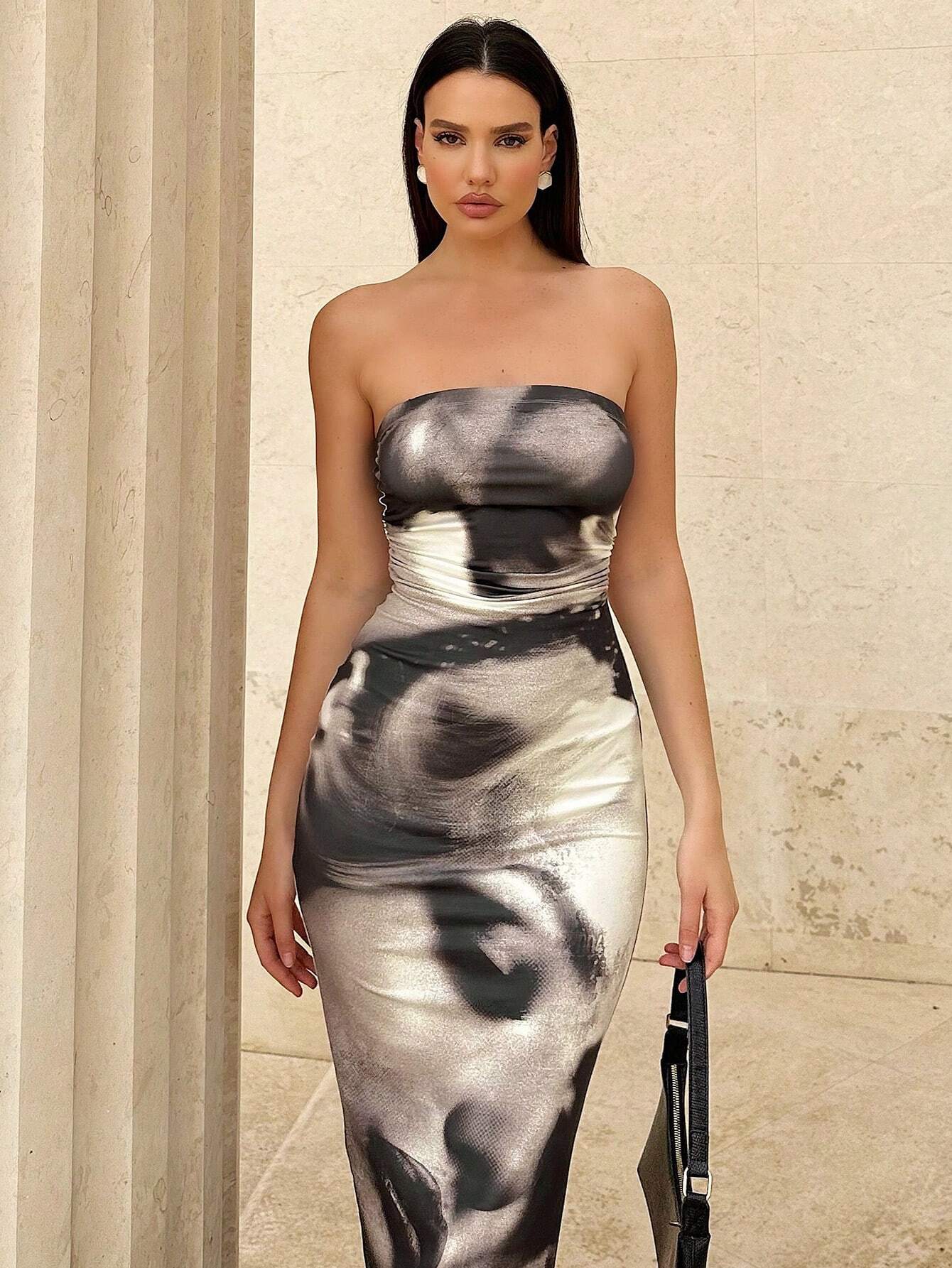 SHEIN Essnce Women Vintage Portrait Print Bodycon Dress - Image 3