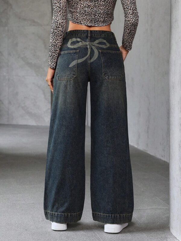 SHEIN Essnce Women's Bow Print Straight Leg Jeans