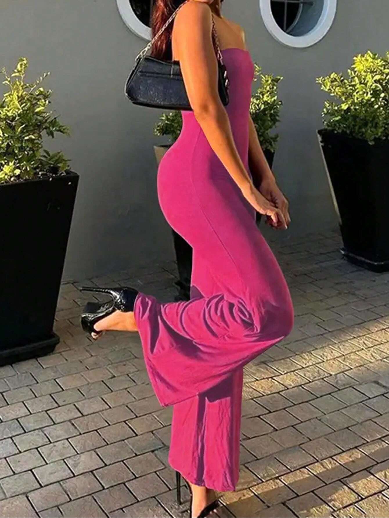 SHEIN Essnce Women's Plain Color Simple Daily Jumpsuit With Strapless Top - Image 2