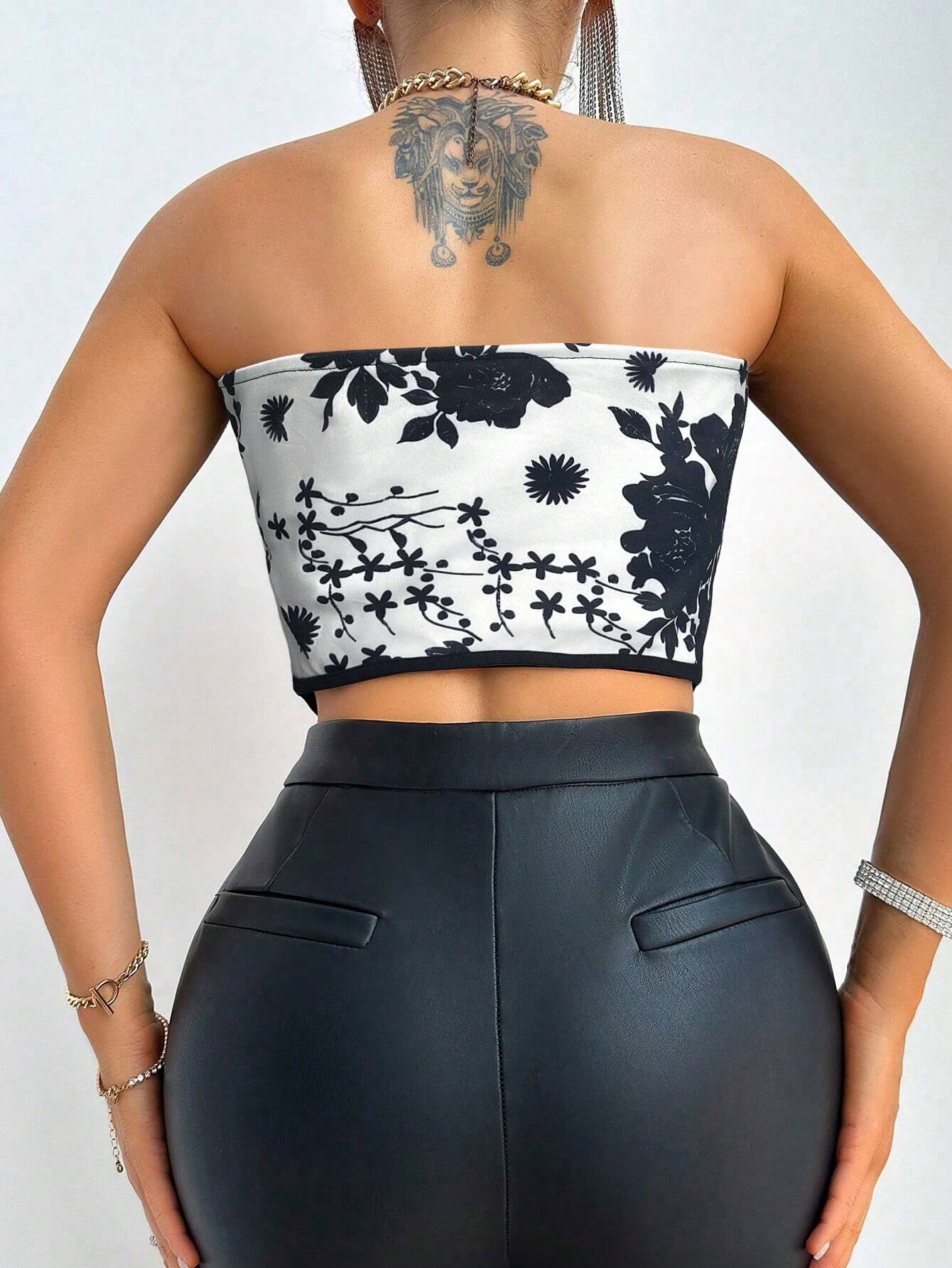 SHEIN Foxxy Women's Floral Print Slim Fit Strapless Top - Image 2