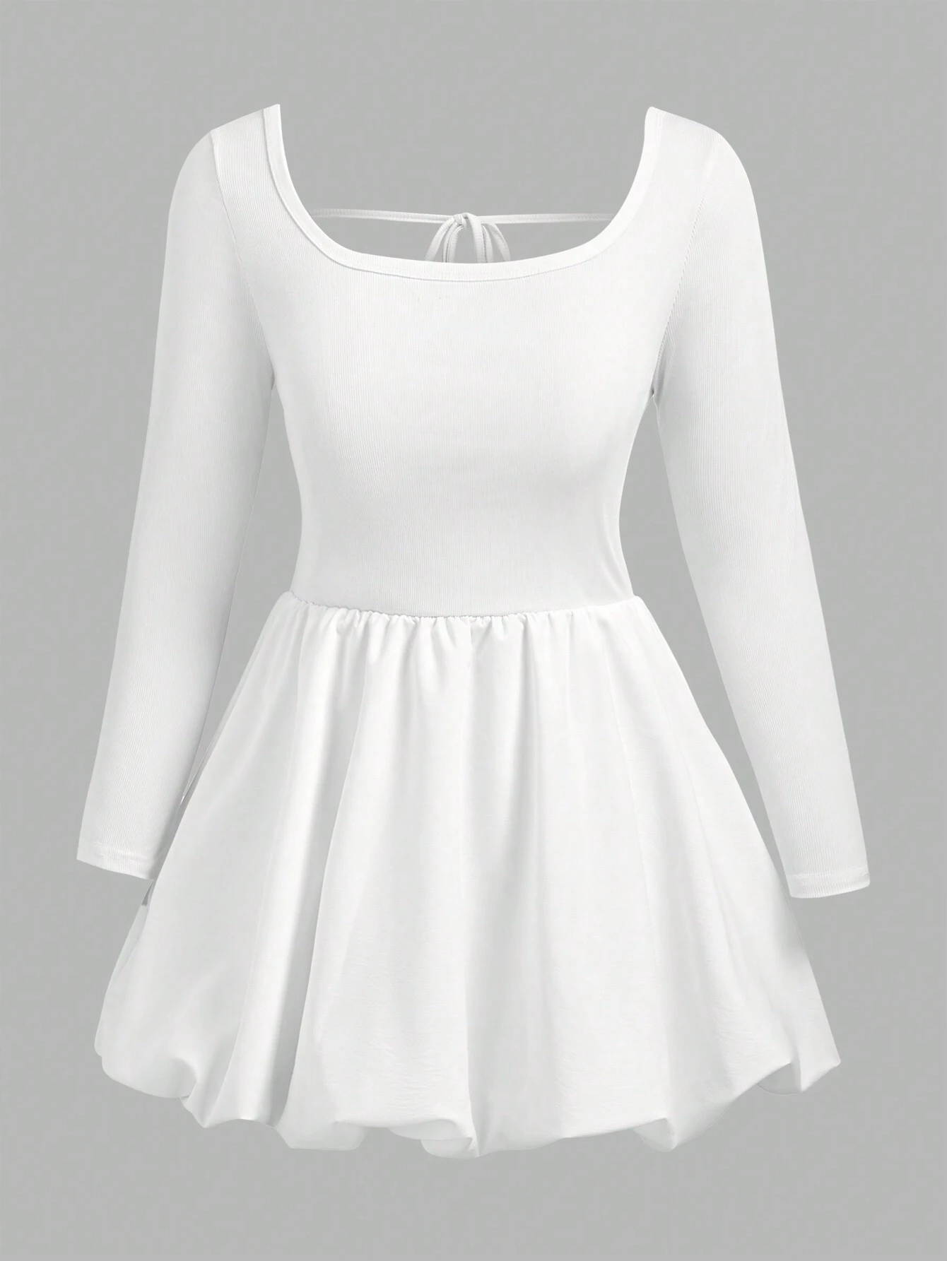 SHEIN LUNE Women's Plain Color Round Neck Long Sleeve Short Mini Dress, Spring & Summer - Image 2