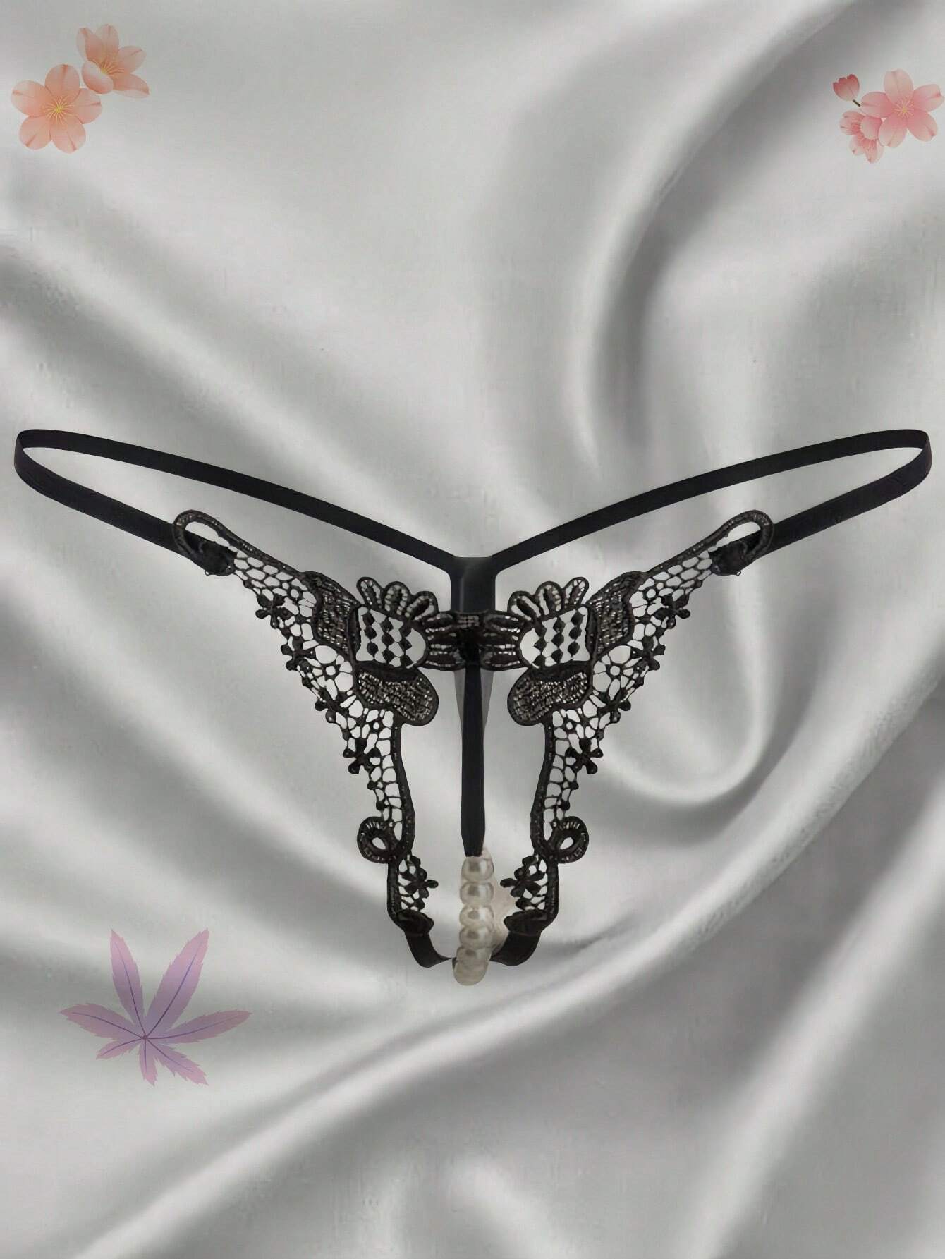 shein Sexy Lingerie Bead Sexy Open Crotch Thong Pearl Massage Embroidered Underwear