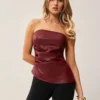 SHEIN Essnce Women's Burgundy Red Leather Top