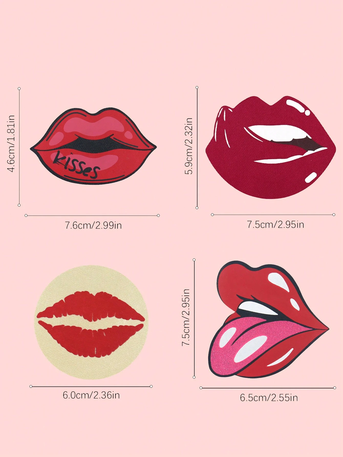 SHEIN 1 Pair Of Sexy Red Lip Prints, - Image 2