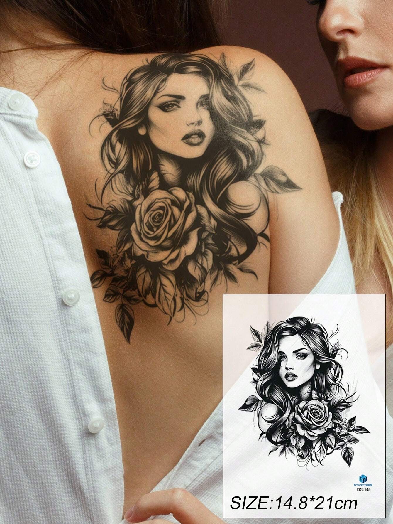 SHEIN 1pc Black Rose Flower Tattoo Sticker