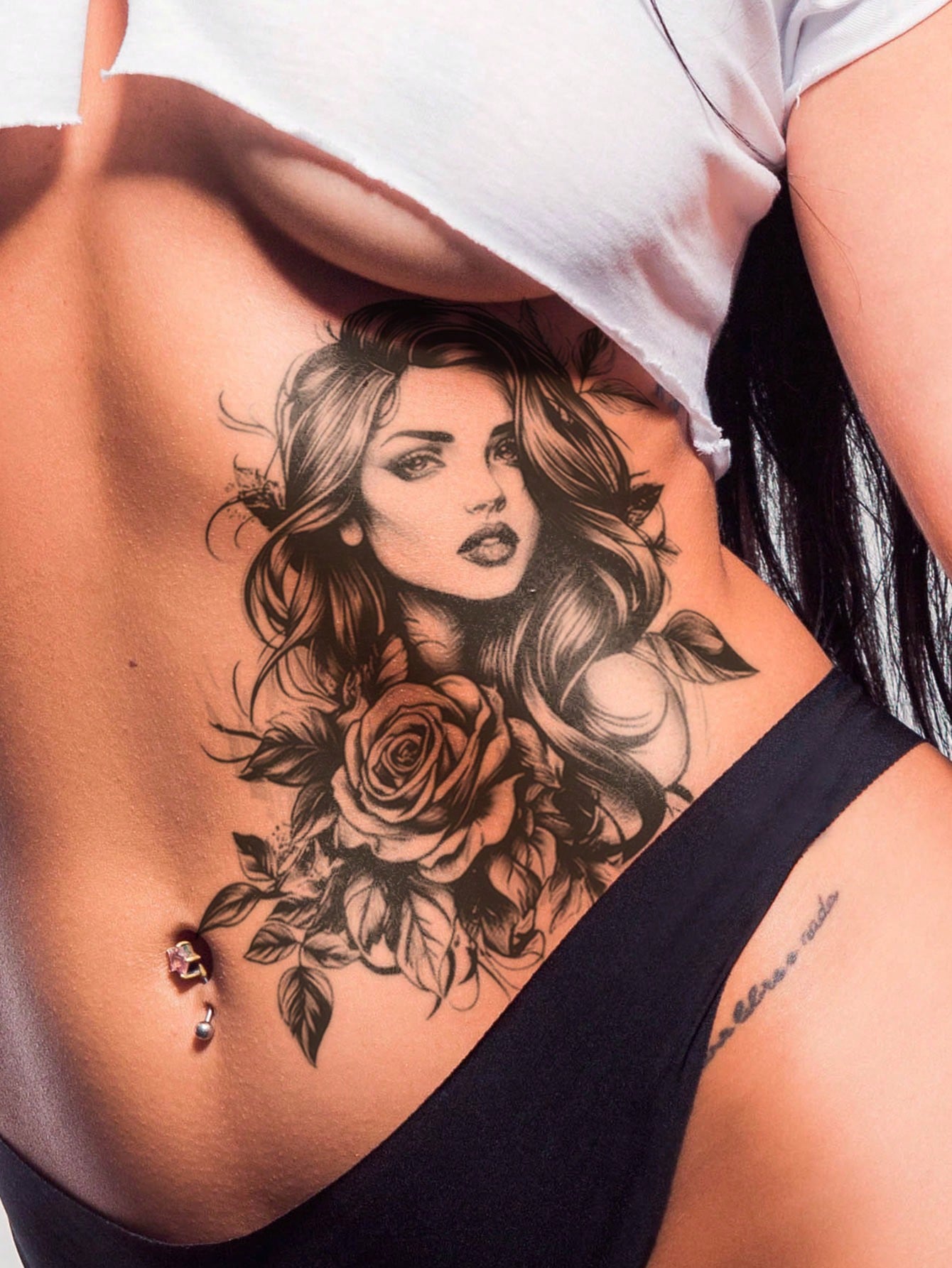 SHEIN 1pc Black Rose Flower Tattoo Sticker